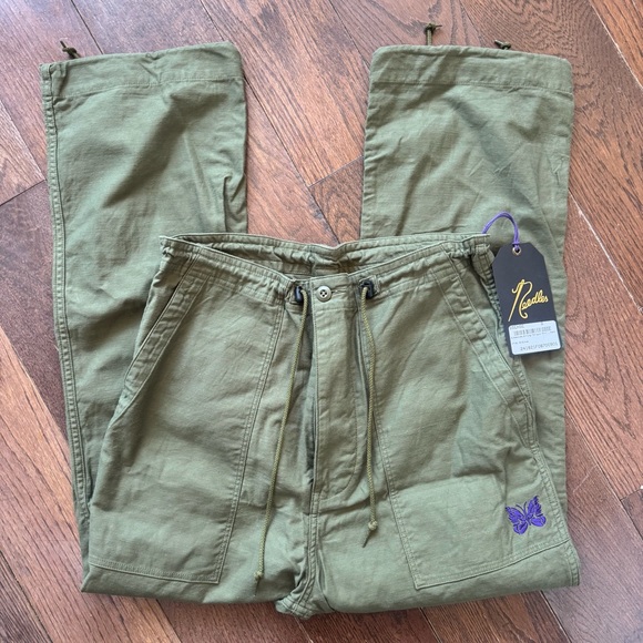 NWT Needles Reversed Sateen String Fatigue Trousers in Olive Green Small - Picture 5 of 6